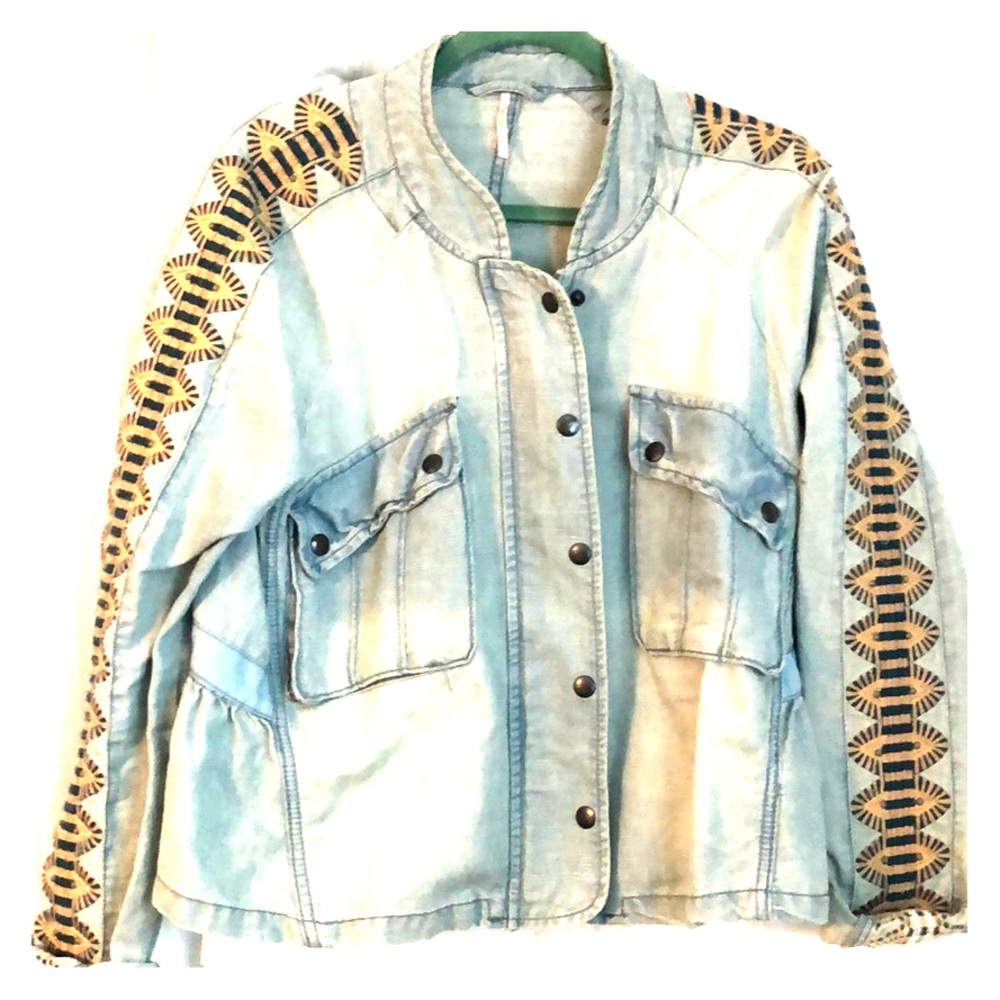 Free people denim jacket with design